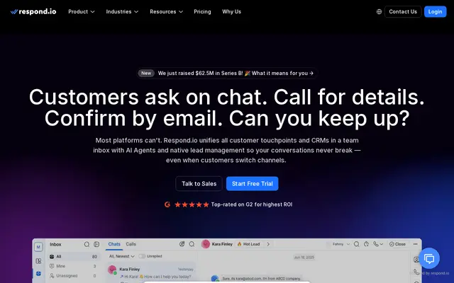 หน้าตาของ Respond.io บนจอคอม
